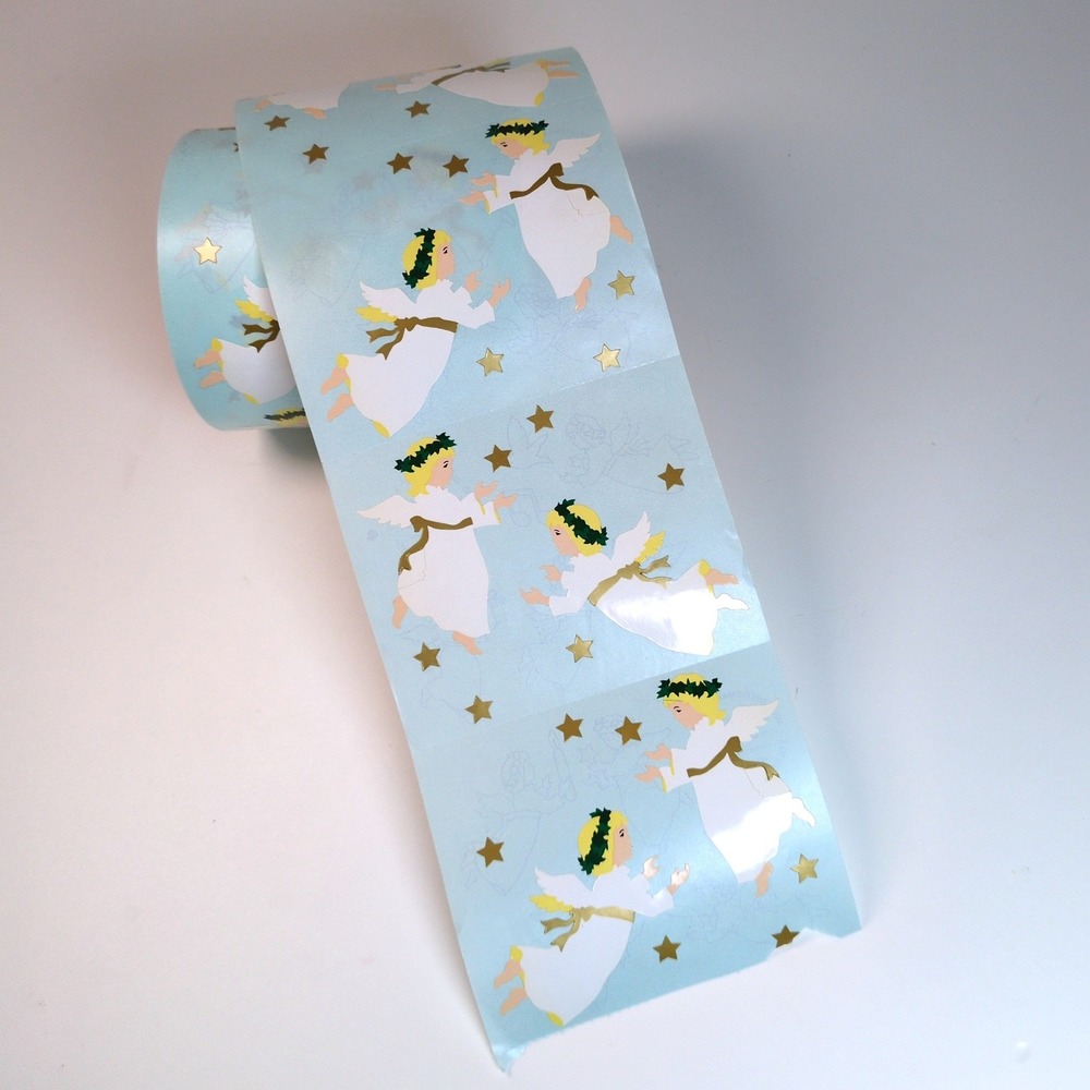 Vtg 90's Mrs Grossmans Flying Angel Gold Star Sticker Roll Christmas Holiday 4"